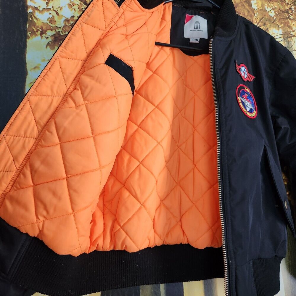 Denim House Boys Replica Bomber Jacket Kid's Medium Pilot Patched Flight Black - Picture 8 of 13